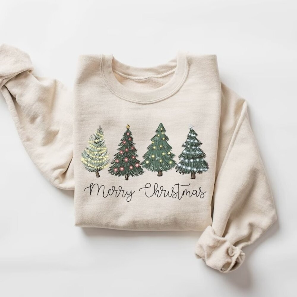 Christmas Trees Sweatshirt Merry Christmas Sweatshirt Holiday Sweater 24